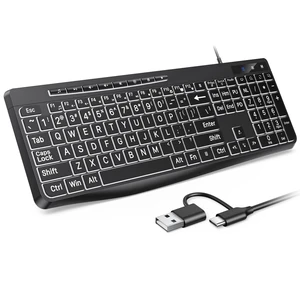 TECURS Large Print Backlit Keyboard, Wired Computer Keyboard TECURS Large Print Backlit Keyboard, Wired Computer Keyboard