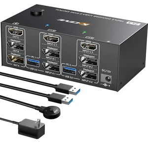 KVM Switch 3 Monitors 2 Computers 8K@60Hz 4K@144Hz,MLEEDA 3 Monitor KVM Switch for 2 Computers Share 3 Monitors and 4 USB 3.0 Device,with Wired Remote,USB Cable and 12V Power Adapter KVM Switch 3 Monitors 2 Computers 8K@60Hz 4K@144Hz,MLEEDA 3 Monitor KVM Switch for 2 Computers Share 3 Monitors and 4 USB 3.0 Device,with Wired Remote,USB Cable and 12V Power Adapter
