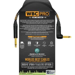 12 Inch - WBC-PRO-Guitar 20 AWG - Low-Cap (18pF/ft) Pro-Grade Graphite-Based - Dual-Shielded Guitar, Bass, Instrument Cable with Neutrik Straight to Angled Inch (6.35mm) Gold TS Connectors 12 Inch - WBC-PRO-Guitar 20 AWG - Low-Cap (18pF/ft) Pro-Grade Graphite-Based - Dual-Shielded Guitar, Bass, Instrument Cable with Neutrik Straight to Angled Inch (6.35mm) Gold TS Connectors