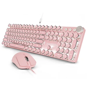 Wired Typewriter Keyboard and Mouse Combo, White Backlit, Soft Clack, Pink Wired Typewriter Keyboard and Mouse Combo, White Backlit, Soft Clack, Pink