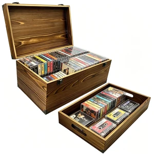 Cipmodu Vintage Solid Wood Cassette Tape Storage Box with Tray Cipmodu Vintage Solid Wood Cassette Tape Storage Box with Tray