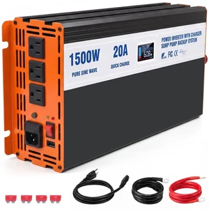 Sump Pump Battery Backup System, 1500W Pure Sine Wave Inverter with LCD Display, Auto Switches to Battery Power for Continuous Sump Pump Operation, for Basement Flood Protection&Power Outage Emergency Sump Pump Battery Backup System, 1500W Pure Sine Wave Inverter with LCD Display, Auto Switches to Battery Power for Continuous Sump Pump Operation, for Basement Flood Protection&Power Outage Emergency