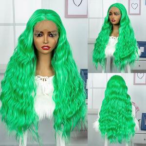 Women's Green Wig 26 Inches Long Curly Wavy Lace Front Wig Heat Resistant Fibers Synthetic Hair Replacement Wig 13*3 Lace Front Wig