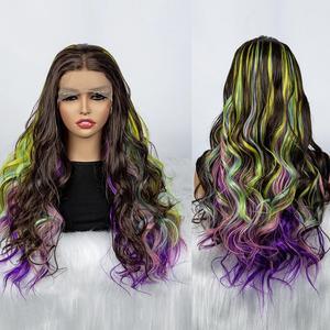 Mixed Color Long Body Wavy Lace Front Wigs 13*3 Lace Front Wigs Colorful Synthetic Fiber Lace Front Wavy Wigs For Women For Daily Party Wear