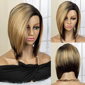 Slant Part Straight Bob Hair Wigs For Women Short Bob Synthetic Fiber Hair Wigs For Daily Party Halloween Wear