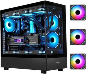 SEGOTEP Endura Pro+ ATX Case, Gaming PC Case, Panoramic View Tempered Glass Front & Side Panel, Detachable Panels, 360mm Radiator Support, Three ARGB PWM Fans Included, Black