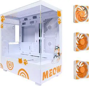 SEGOTEP Endura Pro+ ATX Case, MEOW Edition, Panoramic View Tempered Glass Front & Side Panel, Detachable Panels, 360mm Radiator Support, Three Special Fans MEOW ARGB PWM Fans Included