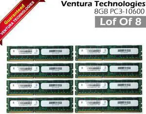 Lot 8 Ventura D3-60MM104SV-999 8x8GB PC3-10600 DDR3-1333 2Rx4 1.5V Memory Module - OEM