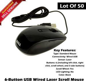 Lot x 50 Dell Premium 6-Button USB Wired Laser Scroll Mouse Black V7623 J660D