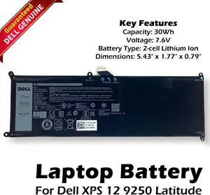 Dell Latitude 12 XPS 9250 Series 7.6V 30Wh Battery 7VKV9 9TV5X T02H001