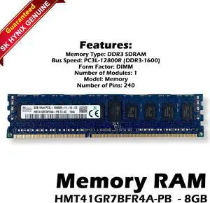 SK Hynix HMT41GR7BFR4A-PB 8GB DDR3-1600 RDIMM PC3L-12800R Single Rank x4 Module