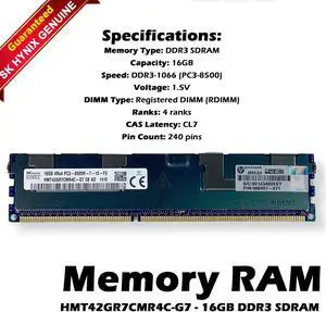 SK Hynix HMT42GR7CMR4C-G7 16GB DDR3 1066MHz 4Rx4 PC3-8500R ECC RDIMM Server RAM