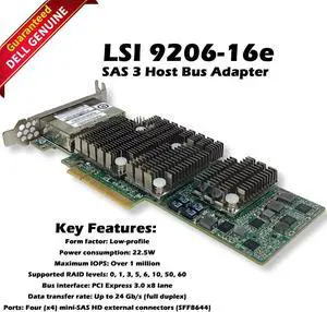Dell LSI 9206-16e Quad Port SAS 6Gb/s PCI-e 3.0 Host Bus Adapter H3-25448 TFJRW