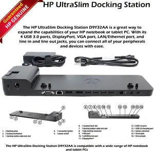 HP UltraSlim Dock 2013 Ultra Slim Docking Station Compatible with EliteBook, ProBook, ZBook (D9Y32AA#ABA / D9Y32UT#ABA)