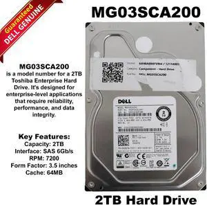 Toshiba Enterprise Drive 2TB 7200 RPM 64MB Cache SAS 6Gb/s 3.5" MG03SCA200