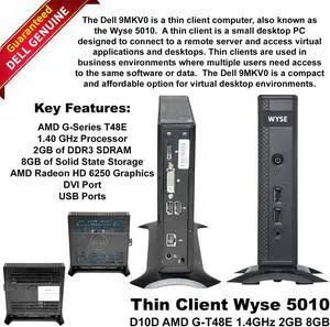 Dell Wyse 5010 D10D Thin Client AMD G-T48E 1.4GHz 2GB RAM 8GB SSD ThinOS RJ45 9MKV0-SP-A21