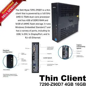 Dell Thin Client Z90D7 7290 AMD G-T56N 1.65GHz 4GB 16GB SSD WES7 Ethernet-RJ45