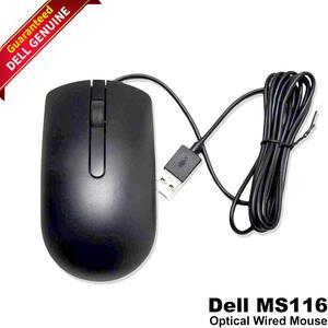 Dell MS116 Wired Optical Mouse Comfortable Ergonomic Design Black