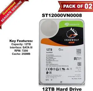 Seagate IronWolf 12TB NAS 3.5 SATA Hard Drive  ST12000VN0008 (PACK OF 2)