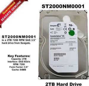 Seagate ST2000NM0001 2TB 7.2K RPM 6Gb/s 3.5" SAS Hard Drive 9YZ268-031