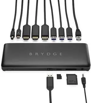 Brydge Stone C Docking Station, 12 Expansion Ports, Windows 10 & 11 Laptop Compatible, Dock Supports Multiple Displays, 100 Watts of Power, USB-A, USB-C, HDMI, DP, 3.5mm, SD, MicroSD