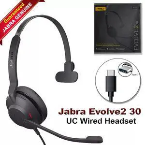 Jabra Evolve2 30 UC Wired Headset - Black Mono USB-C Work Headset with Lightweight Design and Dual Built-in Microphones for Superior Audio and Comfort