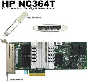 HPE NC364T PCIe Quad Port Gigabit Server Adapter Intel 82571EB 1GbE PCIe x4 Low and High Profile Bracket EXPI9404PTL