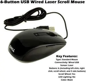 Dell USB Wired Laser Mouse 6-Button Scroll Wheel Black J660D V7623 Lot of 3