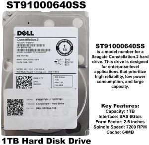 Dell ST91000640SS 1TB 2.5" SAS 6Gbps 7200RPM Constellation.2 Enterprise HDD 64MB Cache 9RZ268-150