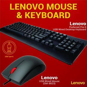 Lenovo Essential Wired Keyboard and Mouse Combo 00XH688 + 00PH133 - USB, Full-Size, Spill-Resistant, Optical Mouse