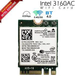 OEM Dell Intel Dual Band Wireless-AC 3160 Wifi & Bluetooth Card 0N2VFR N2VFR