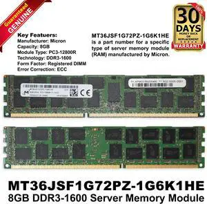 Dell EMC MT36JSF1G72PZ-1G6K1HE 8GB DDR3-1600 Server Memory Module 502-0005-0001