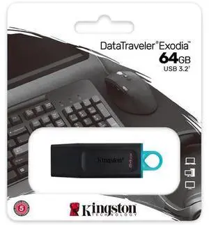 Kingston 64GB DataTraveler Exodia USB Flash Drive USB 3.2 Gen 1 DTX/64GBCL Pack of 3