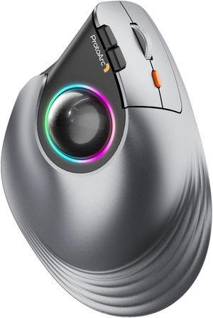 ProtoArc Vertical Wireless Trackball Mouse EM05 RGB Bluetooth Ergonomic Rollerball Mouse Rechargeable Computer Laptop Thumb Mouse 3 Device Connection Compatible with iPad Mac Windows PC