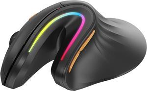 Ergonomic Mouse Wireless, ProtoArc EM11 Bluetooth Vertical Ergo Mouse, Rechargeable, 2.4G RGB Optical Vertical Mice with 3 Adjustable DPI, 3-Device Connection for PC, iPad, Mac, Windows-Black