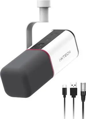 IXTECH Cardioid Dynamic Microphone with Mic Cover, Vocal USB XLR Microphone for Podcasting, Streaming, Recording, Gaming and Voice-Over (Black) White
