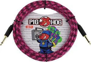 Pig Hog PCH10GPK Pink Graffiti High Performance Instrument Cable 10-Feet Unique Woven Outer Covering Gold Plated 1/4" Straight Connectors