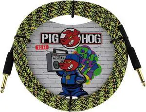 Pig Hog PCH10GYW Yellow Graffiti High Performance Instrumental Cable 10-Feet Straight Unique Woven Outer Covering Gold Plated 1/4" Straight Connectors
