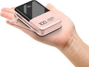 Mini Power Bank 10000mAh with Built in Cables 22.5W PD USB C Ultra-Fast Large Capacity Portable Charger Compatible with iPhone Samsung Huawei iPad and More (Pink) Pink