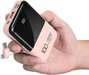 JONKUU Mini Power Bank 10000mAh with Built in Cables 22.5W PD USB C Ultra-Fast Large Capacity Portable Charger Compatible with iPhone Samsung Huawei iPad and More (Pink) Pink