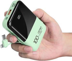 JONKUU Mini Power Bank 10000mAh with Built in Cables 22.5W PD USB C Ultra-Fast Large Capacity Portable Charger Compatible with iPhone Samsung Huawei iPad and More (Green)