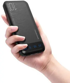 JONKUU Power Bank 10000mAh Portable Charger Slim External Battery Pack with 2 USB 2.4A Outputs and USB C In/Out Compatible with Huawei iPhone 16 15 14 13 12 iPad Samsung Galaxy S20 Android Tablet