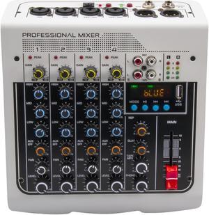 COKYISS Mixer With Bluetooth, 6 Channel Mixer, Built-In Delay Effect, Suitable for Outdoor Home Computer Sound Card, Metal White Music Mixer
