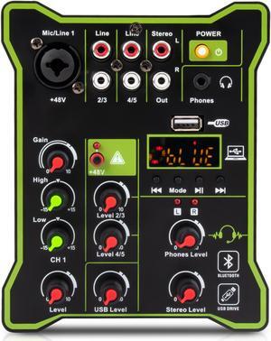 COKYISS Small Mixer, 5-Way Multi-Function Mixer with Bluetooth Reverb Effect, Suitable for Home Studio Recording