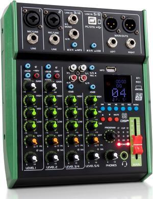 COKYISS Mixer, 6 Channel Small Multi-Functional Mixer with Built-in Computer Sound Card Bluetooth Reverberation Effect, Suitable for Home Studio Recording