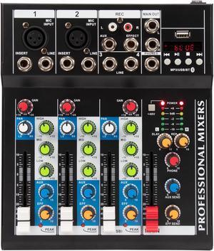 COKYISS Mixer, 4 Channel Small Multi-Functional Mixer with Built-in Bluetooth Reverb Effect, Suitable for Home Studio Recording
