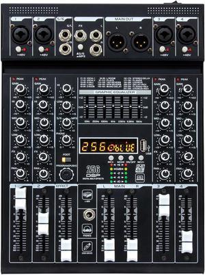 COKYISS Mixer, 6 Channel Multifunctional Mixer with Bluetooth Connection and Digital Reverb Effect, Suitable for Home Studio Recording and Stage Performance