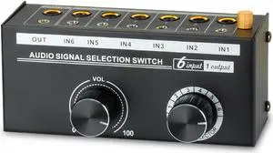 COKYISS Audio Signal Switcher,6 Channel Stereo Lossless Output Audio Source Switching Distributor,6 in and 1 Out L/R Channel