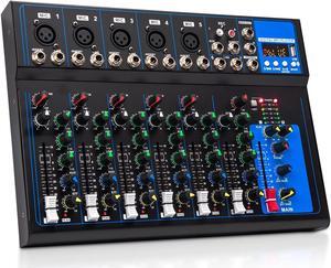 COKYISS Xlr Mixer, 7 Channel Mixer,With Bluetooth Connectivity and Digital Reverb Effect,Metallic Black Audio Mixer