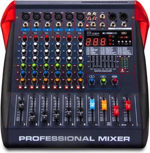 COKYISS Professional 6-Way Mixer, Built-in Bluetooth with 99DPS Reverberation Effect, USB Playback Stage Performance, Integrated Mixer with Amplifier